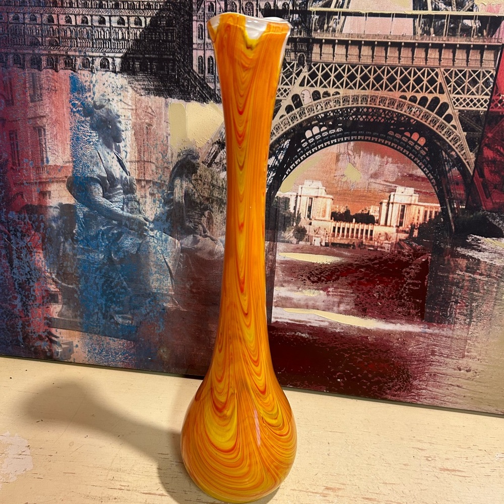 Art Glass Vase Hand Blown Murano Mcm Colors Swirl